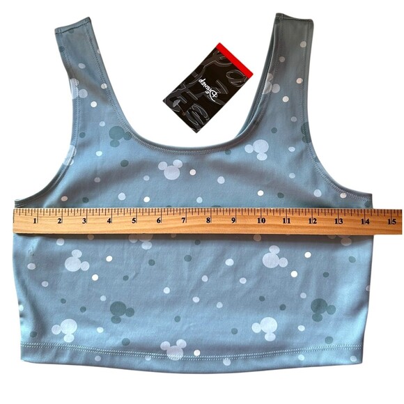 Disney MICKEY MOUSE Women's Cropped Work Out Top Size S Green Printed - Picture 4 of 5